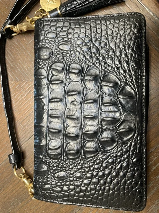 Brahmin Black Croc Embossed Leather Crossbody Wallet Clutch Tassel - Picture 4 of 14